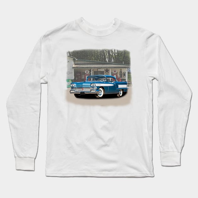 1958 Olds in our filling station series on front and back Long Sleeve T-Shirt by Permages LLC